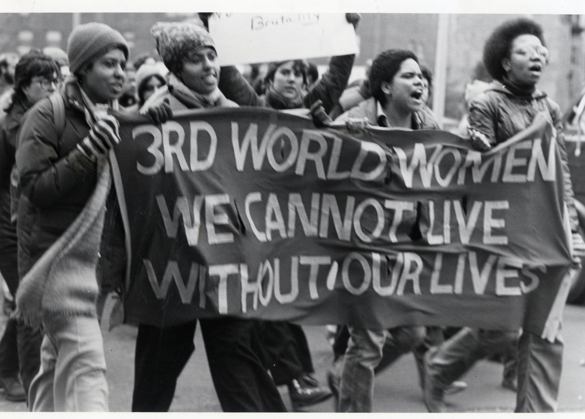 Members of the Combahee River Collective at a protest, 1979 or 1980