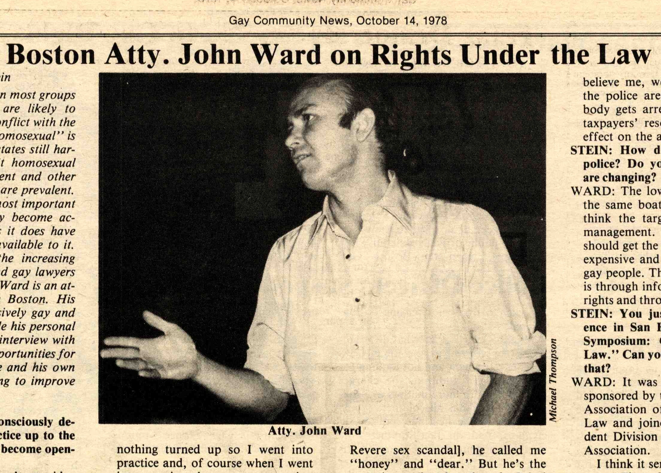 Interview with John Ward, Gay Community News, 1978