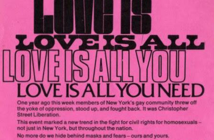 Detail of "Love is all..." Flyer Announcing Events in honor of Christopher Street Liberation, Boston, 1970