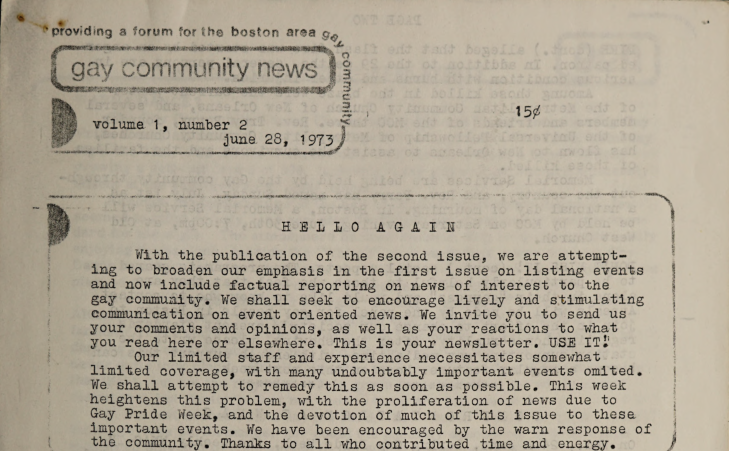 Gay Community News, 1973