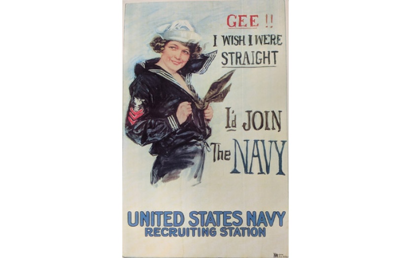 Vintage poster: A woman dressed as sailor, says Gee I wish I were straight, I'd join the Navy