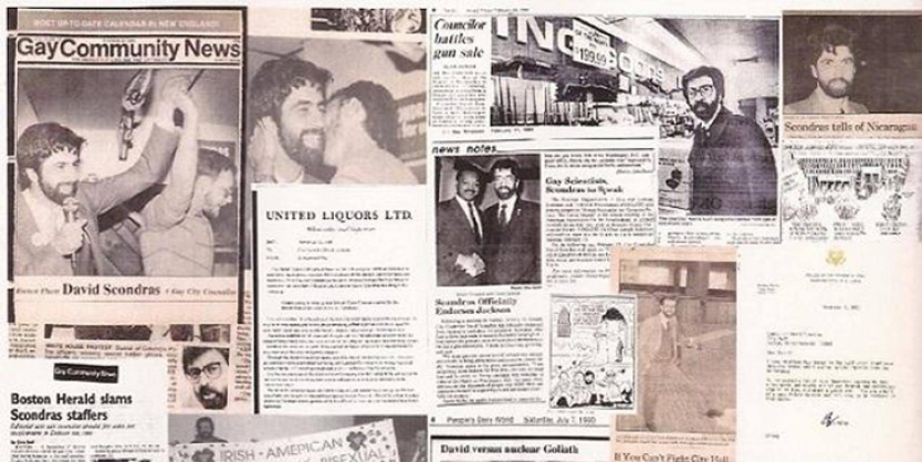 A collage of newspaper clippings from Scondras's election win