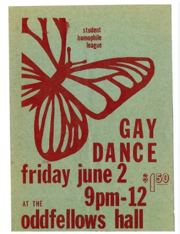 Poster for gay dance at Oddfellows Hall, June 1, 1972