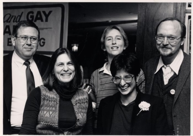 Urvashi Vaid, front right, honored at the Boston Lesbian and Gay Political Alliance held its second annual Community Recognition Evening on November 18, 1983.